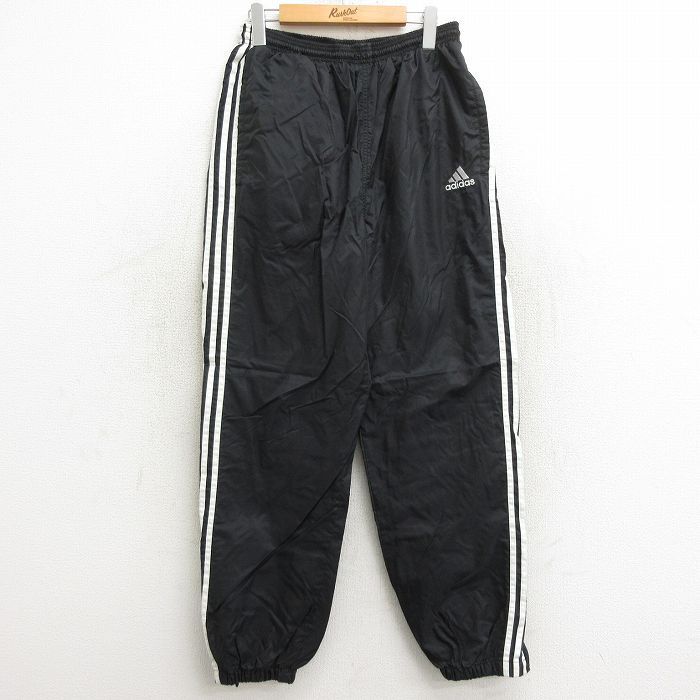 W32/古着 アディダス adidas ナイロン パンツ メンズ 90s ワンポイントロゴ 黒他 ブラック 3本ライン 24aug08 中古 ボトムス ロング
