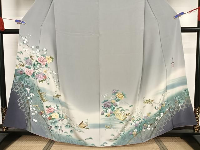 平和屋着物○英王室献上友禅作家 木下勝功 訪問着 手描き 刺繍 枝花文