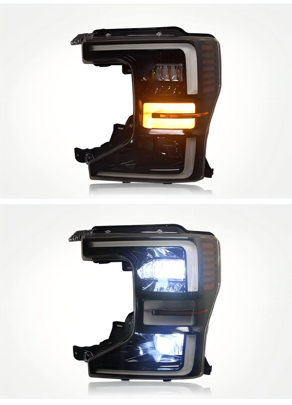 20-24年式フォードF250対応 LED光導日行灯 流れるウインカー付 大灯総成 左右セット FFCRYSTALESIA_COM