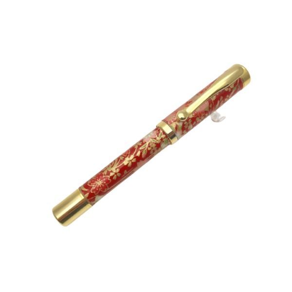 日本製 万年筆 |文房具 しだれ桜 赤色 美濃和紙 友禅紙 文具 オフィス用品 ステーショナリー