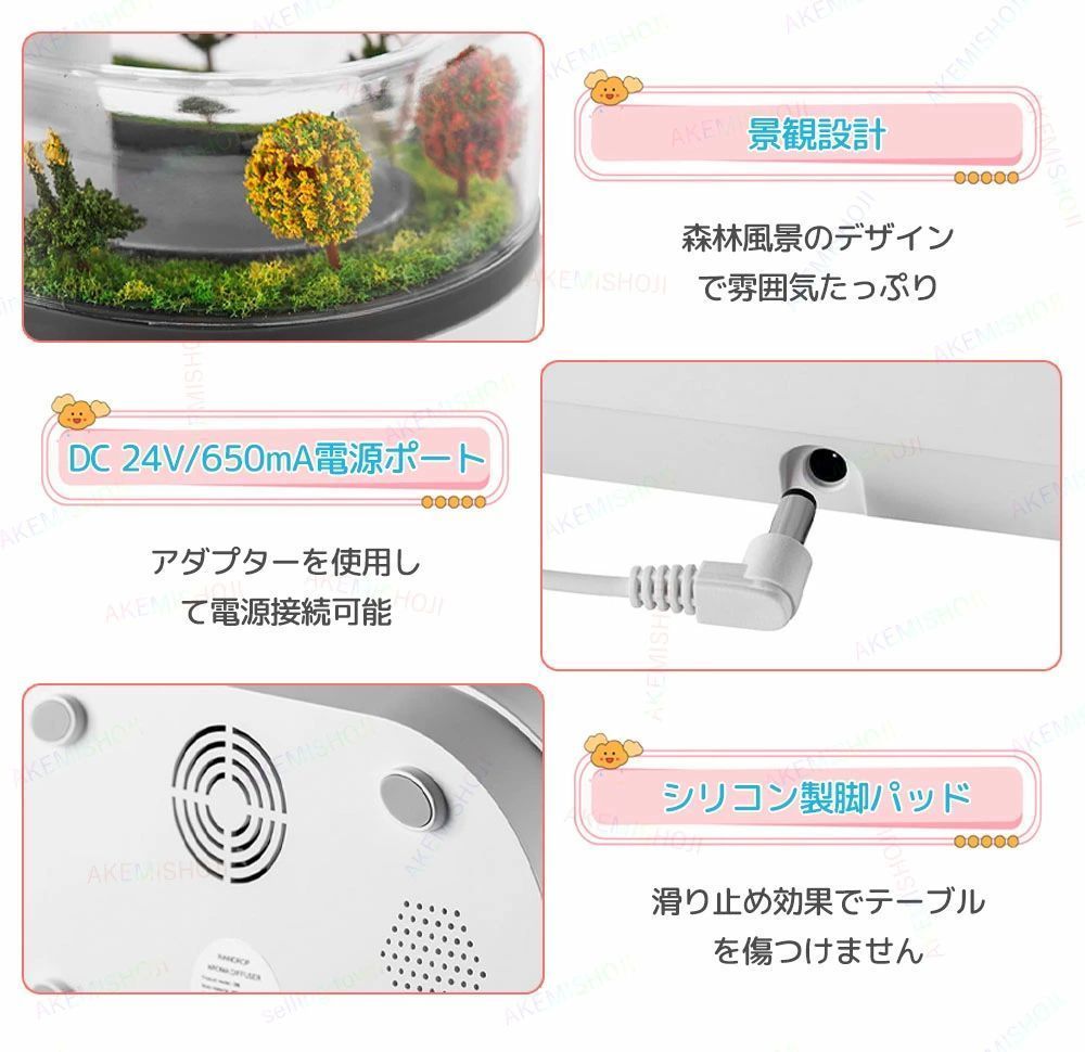 加湿器 超加湿器 アロマ加湿器 卓上加湿器 アロマディフューザー 7色LEDライト 250ml 広口で簡単給水 お手入れ簡単 アロマ対応 タッチパネル操作 雨滴効果 森の景観デザイン ホワイトノイズスピーカー付き 静音 水不 WWW_KANDAIZUMI_COM