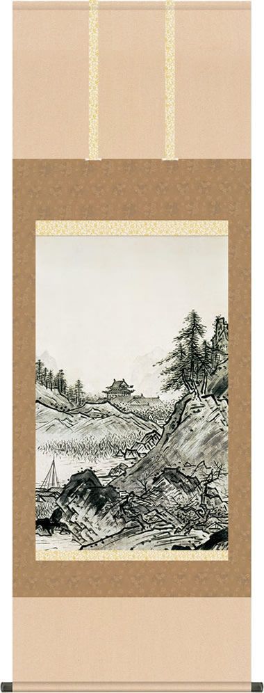 ☆◎中山雪邨『富峰染秋（尺三立）』高精彩工芸画 掛軸 掛け軸 新品