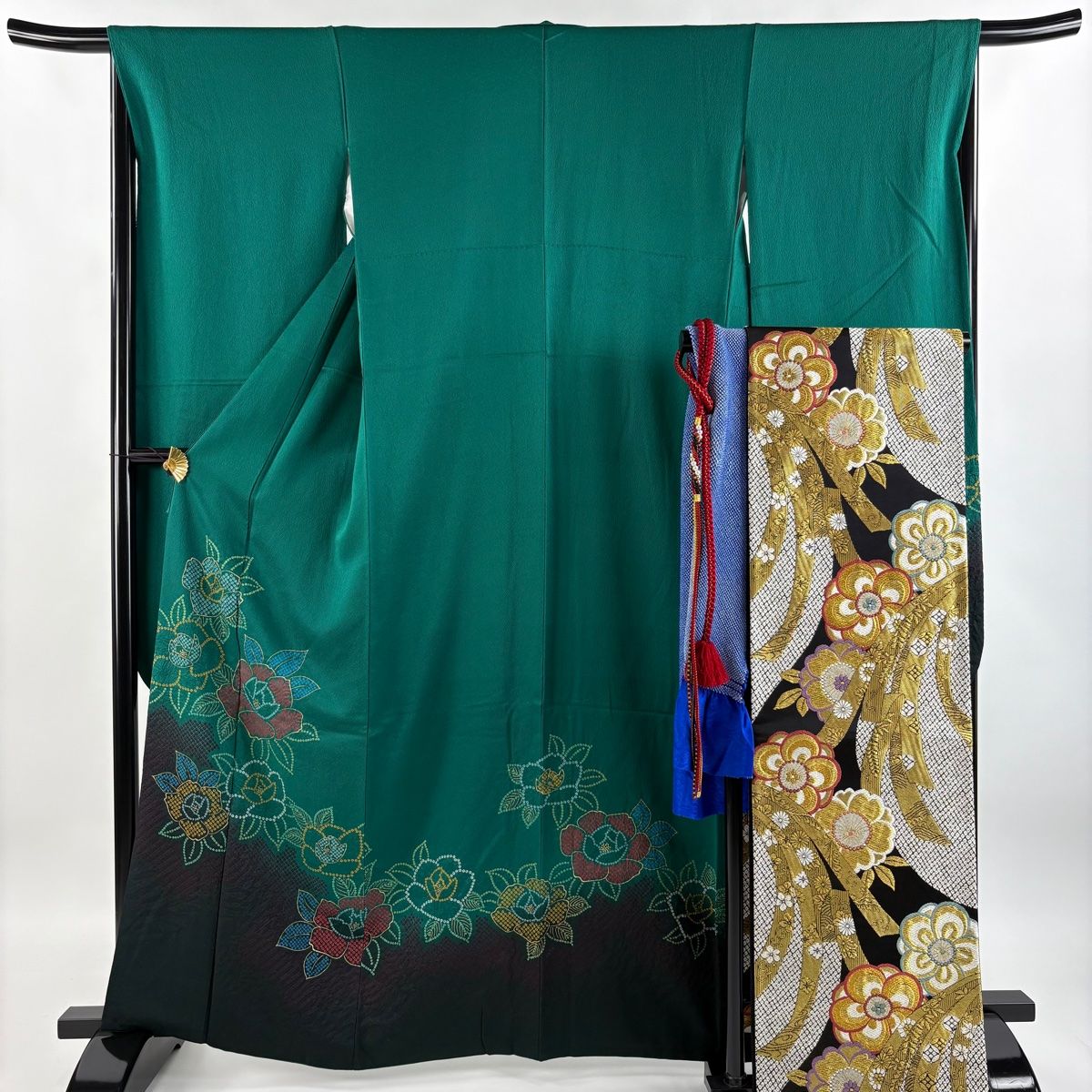 振袖 身丈163.5cm 裄丈66.5cm M 袷 袋帯フルセット 牡丹 金彩