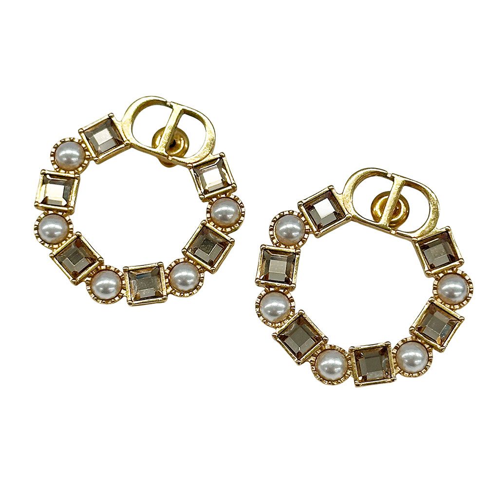 ディオール Dior ピアス レディース ブランド フェイクパール ストーン ゴールド サークルピアス おしゃれ 両耳用 大きめ 存在感 上品 エレガント