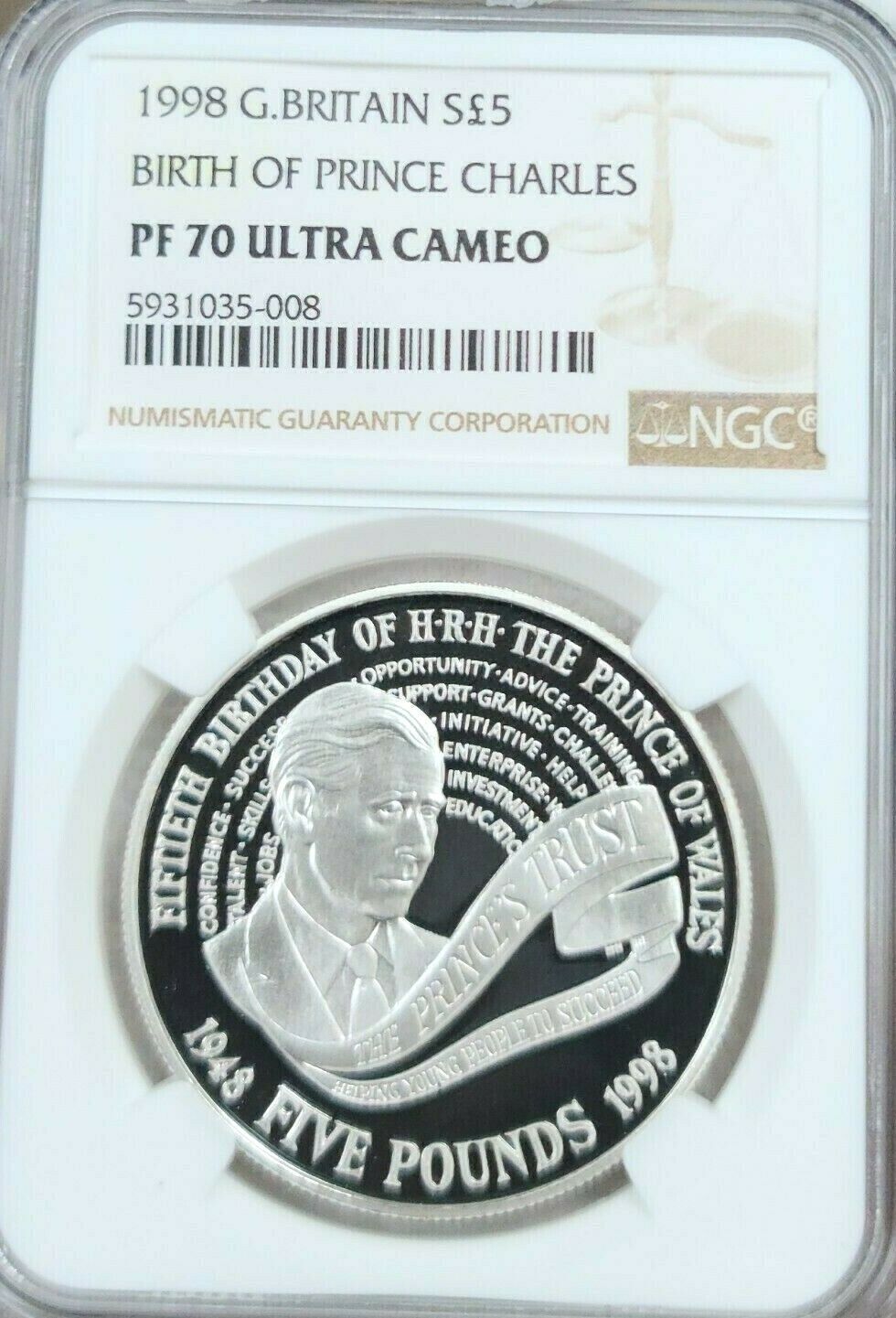 1998 GREAT BRITAIN SILVER 5 POUNDS BIRTH OF PRINCE CHARLES NGC PF 70 ULTRA CAMEO