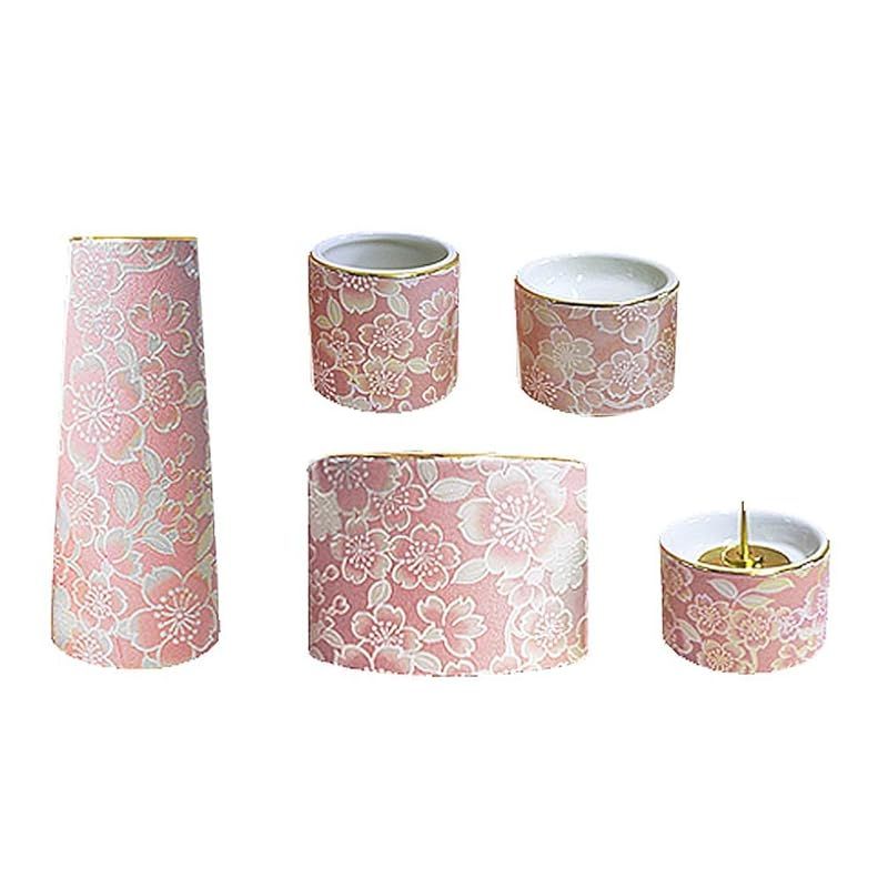 陶器製 モダン仏具5点セット ゆい花 丸香炉 桜 j1271-1-5 1
