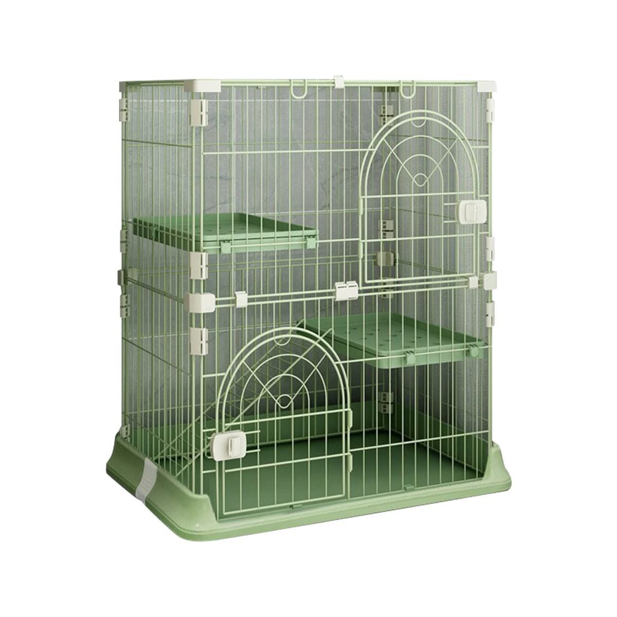 掃除しやすい ドア付き 脱走防止 猫ケージ3段 キャットケージ 横幅75cｍ×奥行47cm×高さ89cm 折りたたみ ネコハウス 3段 多段 ケージ 組み替え自由 猫 簡単組み DINGHANG グリーン