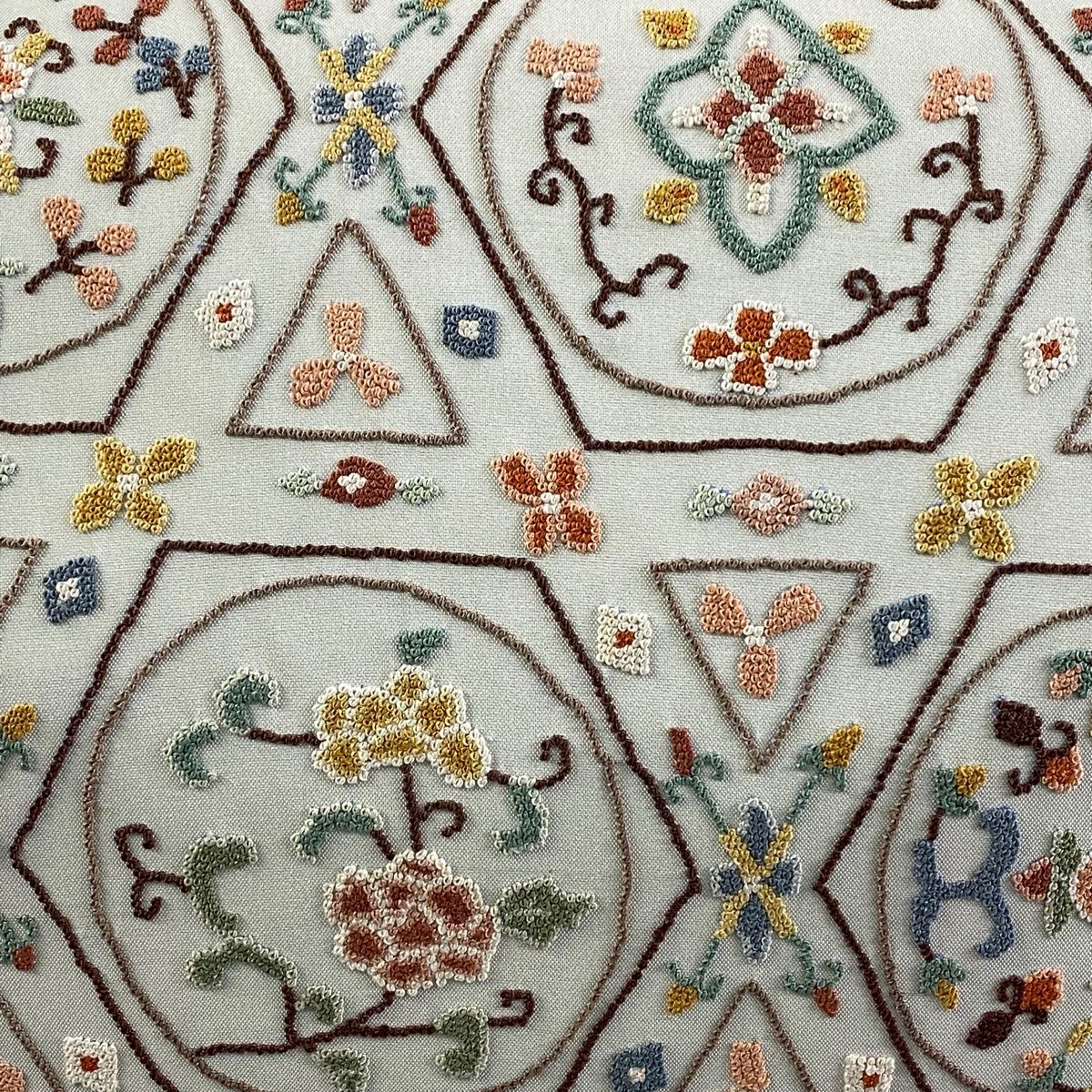 袋帯 花鳥 亀甲 相良刺繍 金糸 薄緑 六通 正絹