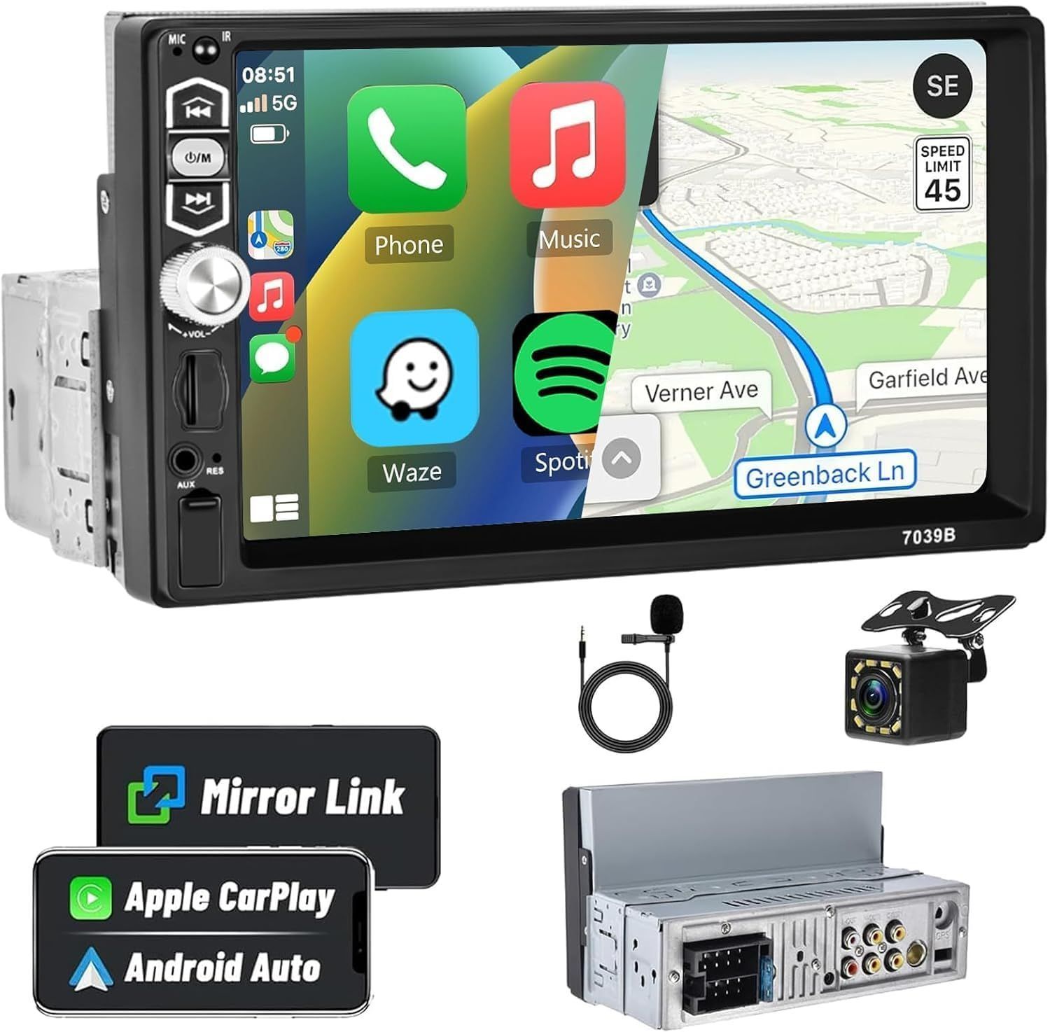 オーディオ1 Din 7 インチ タッチスクリーン Mirror Link for Android|iOS USB|TF ポート Aux FM ラジオ EQ デジタルレシーバー リアビューカメラ