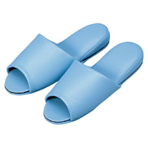 抗菌レザー調スリッパ前開１０足 ブルー10835356 10P オーミケンシ