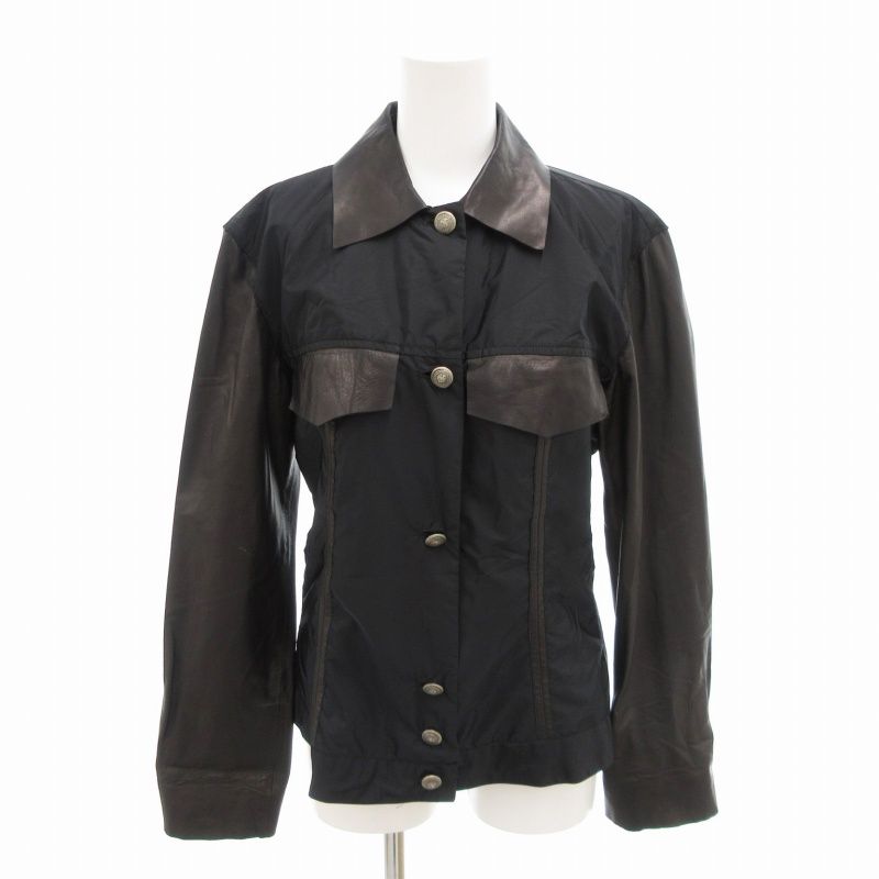 エルマノシェルビーノ ERMANNO SCERVINO ジャケット ブルゾン 切替 ナイロン イタリア製 42 黒 ブラック |HO GY09