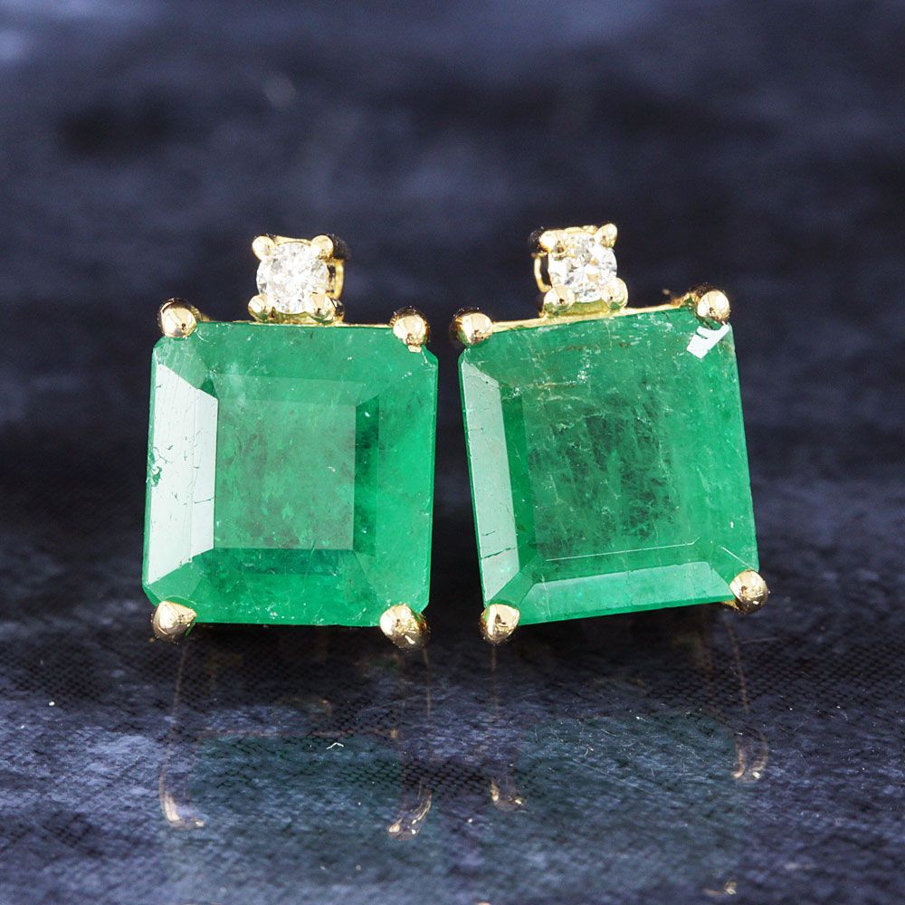高品質！計3.85ct エメラルド ダイヤモンド K18 YG ピアス 鑑別書付  