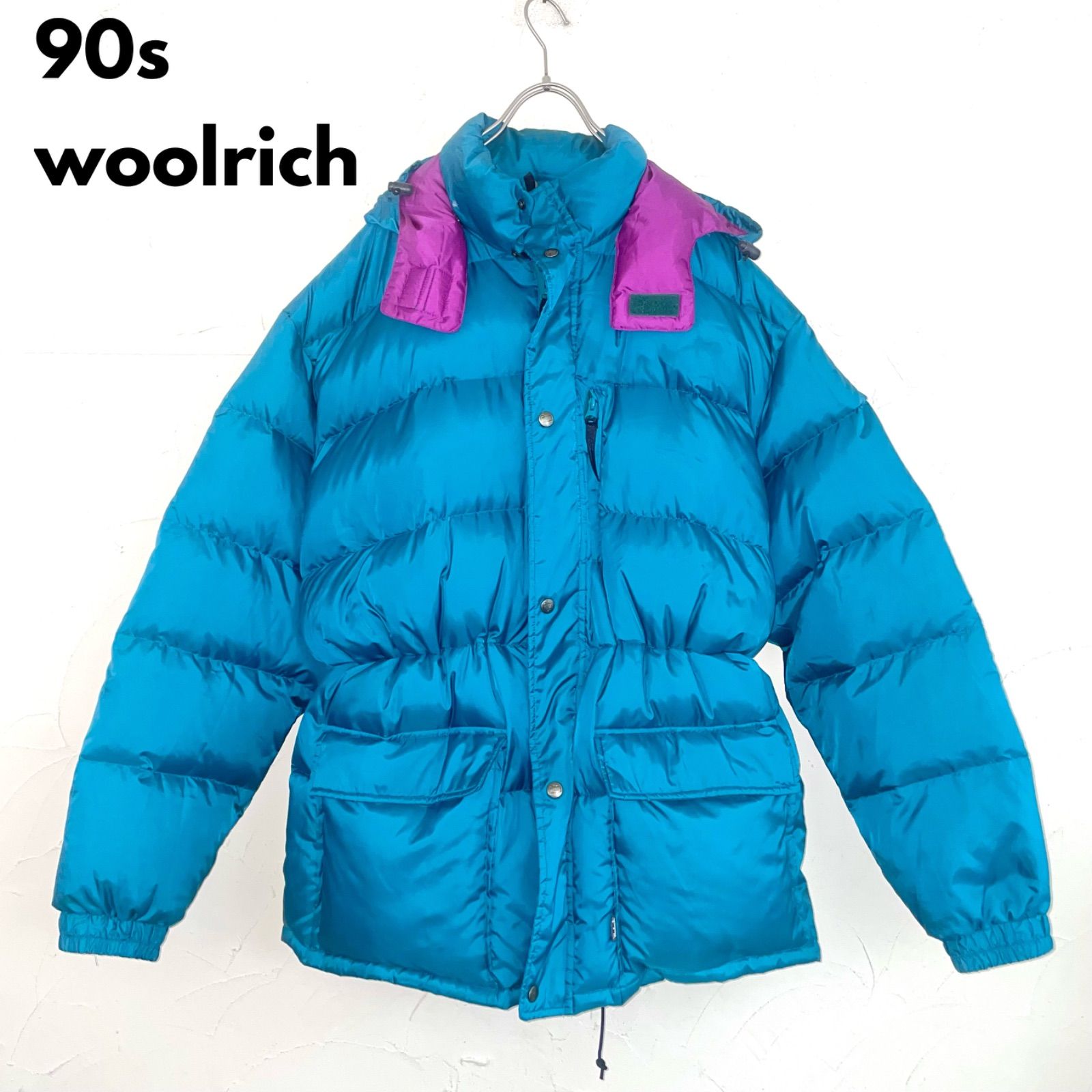 90s Woolrich ウールリッチ ダウンジャケット ターコイズ フード付 ...