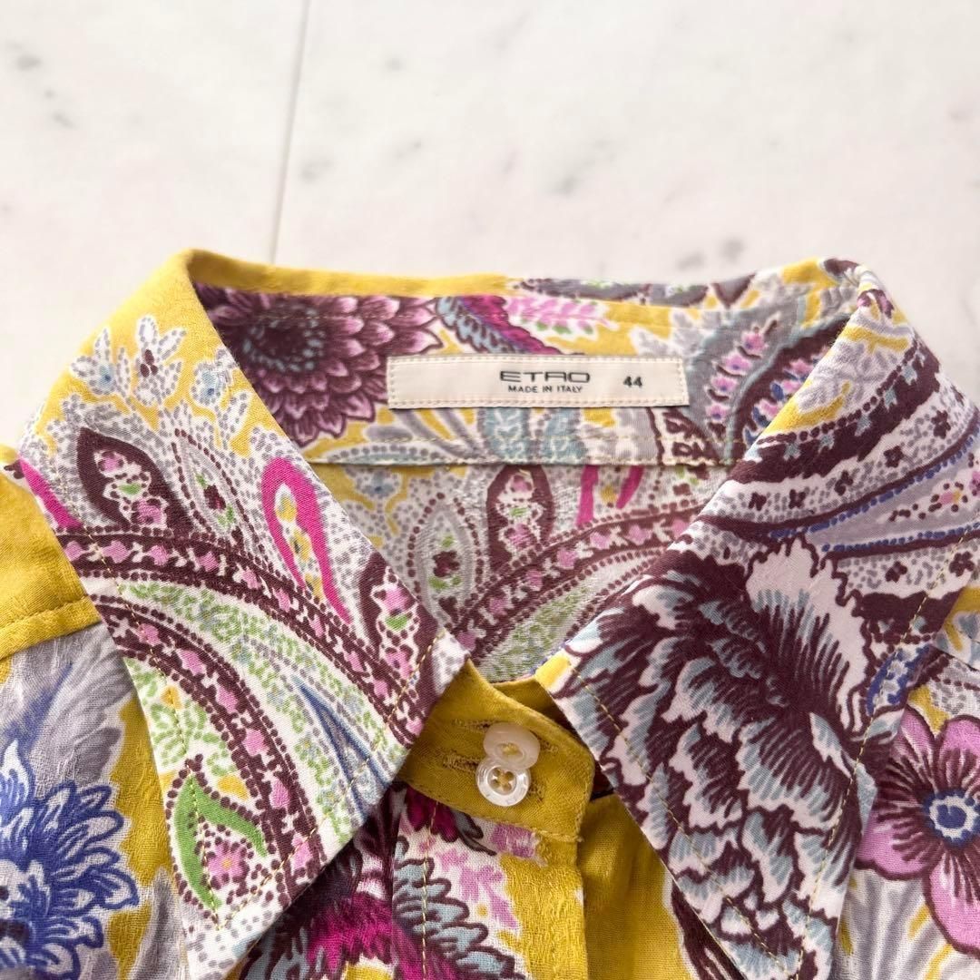 ETRO エトロ ペイズリー 花柄 総柄 長袖シャツ ピンク イエロー 44 L ETRO エトロ ペイズリー柄 シャツ ブラウス 44 イタリア製 美品