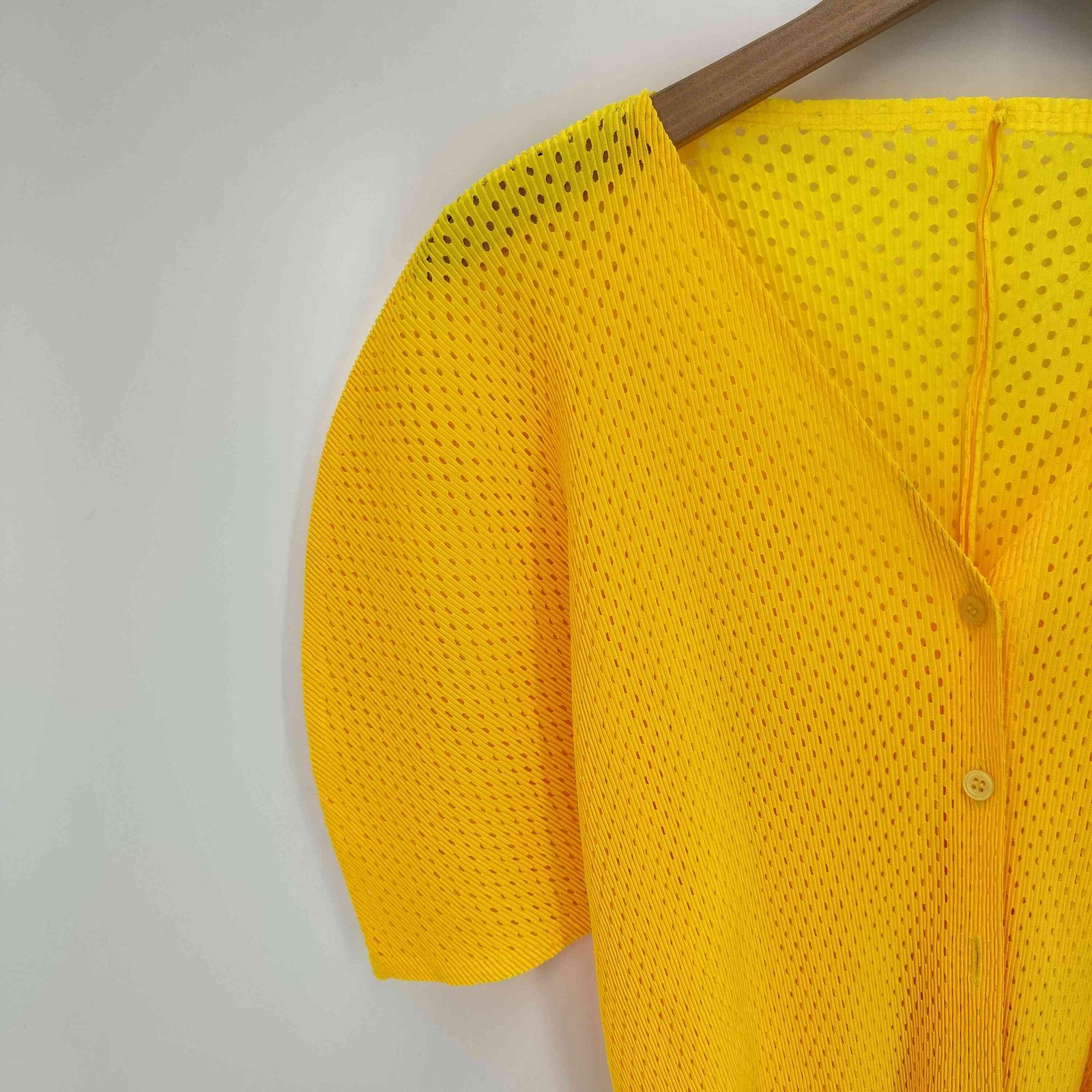 美品 プリーツプリーズ 半袖カーディガン ボリュームスリーブ メッシュ プリーツプリーズイッセイミヤケ PLEATS PLEASE ISSEY MIYAKE
