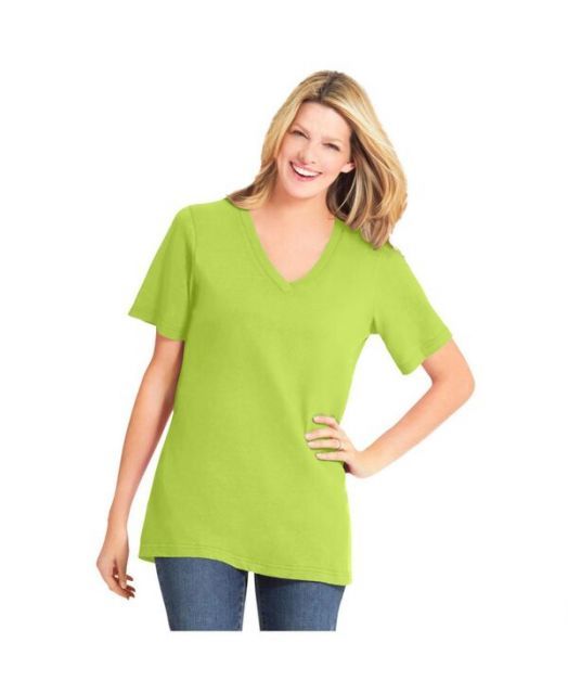 送料無料 ウーマン ウィズイン レディース シャツ トップス Plus Size Perfect Short-Sleeve V-Neck Tee Lime