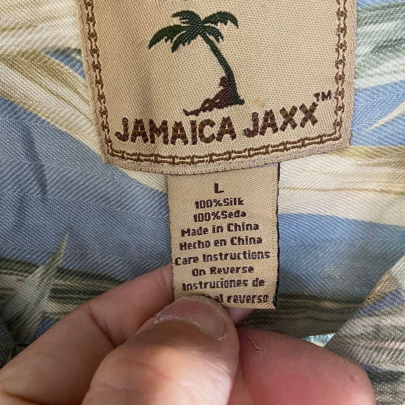 アロハシャツ Jamaica Jaxx バンブー柄 シルク100％ 古着 青 茶 （訳