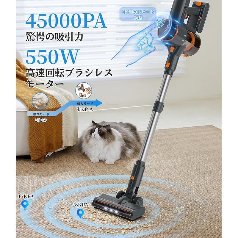 掃除機 コードレス【45000pa強力吸引・60分連続稼働】CEUKOZ