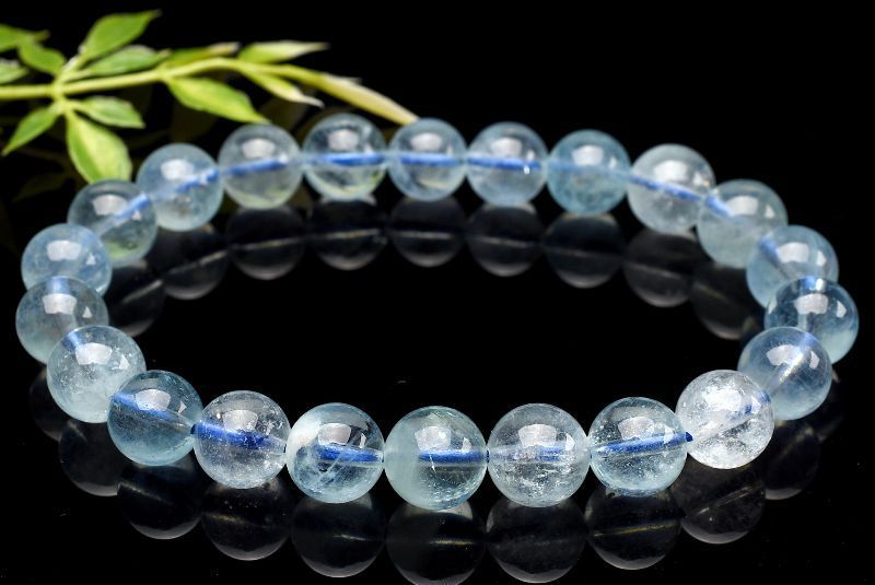 レア品□透明感□濃いブルー□天然石アクアマリン約10.9mmブレスレット002 アクアマリン(透明タイプ)AA 8x5㎜ チューブ型 天然石