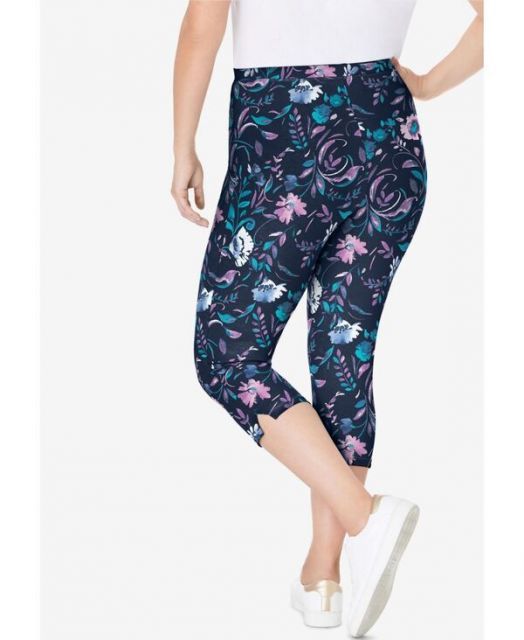 ウーマン ウィズイン レディース レギンス ボトムス Women s Within Stretch-Cotton Knit Pull-On Printed Capri Leggings Navy multi florals WWW_DECORATOM_COM_BR