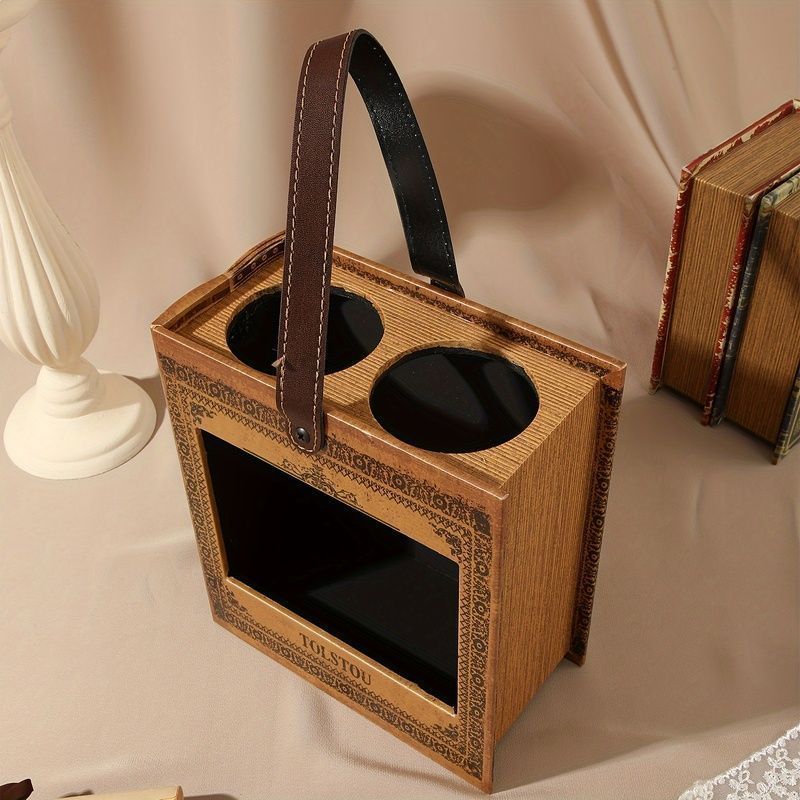 ボトル ケース アンティーク調 ポータブル ギフト ボックス おしゃれ インテリア レトロ ヴィンテージ調 ワイン ラック ブラウン NOJ9843