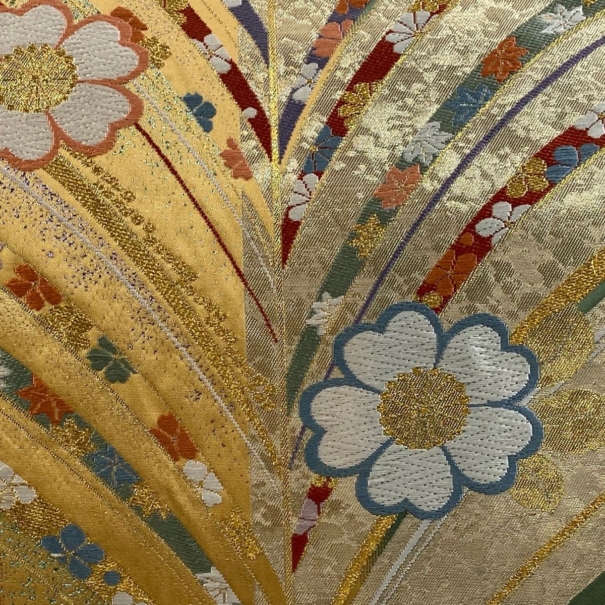 袋帯 秀品 関西仕立て 草花 金糸 唐織 黄土色 六通 正絹