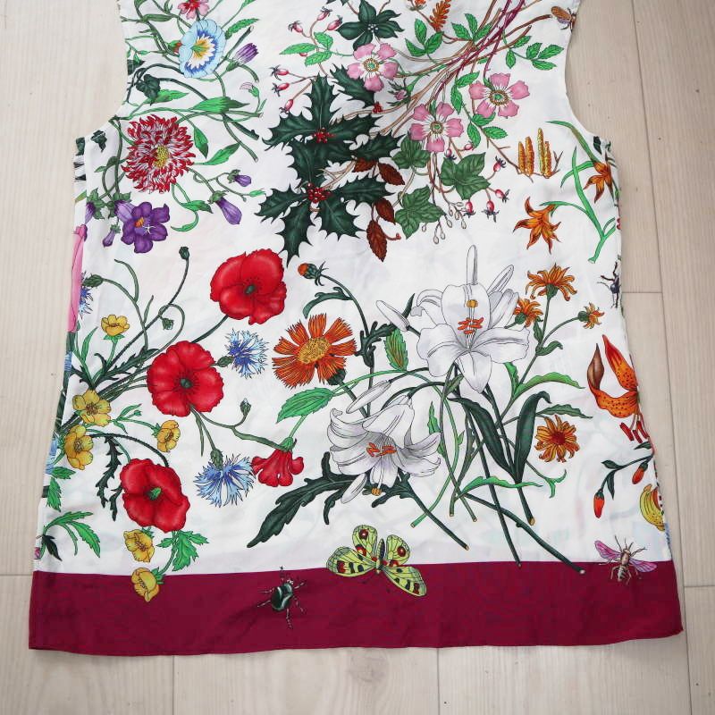 新作もいち早くお手元に！ GUCCI グッチ フローラル フラワー柄 シルク ノースリーブ 38 マルチ M09-k025