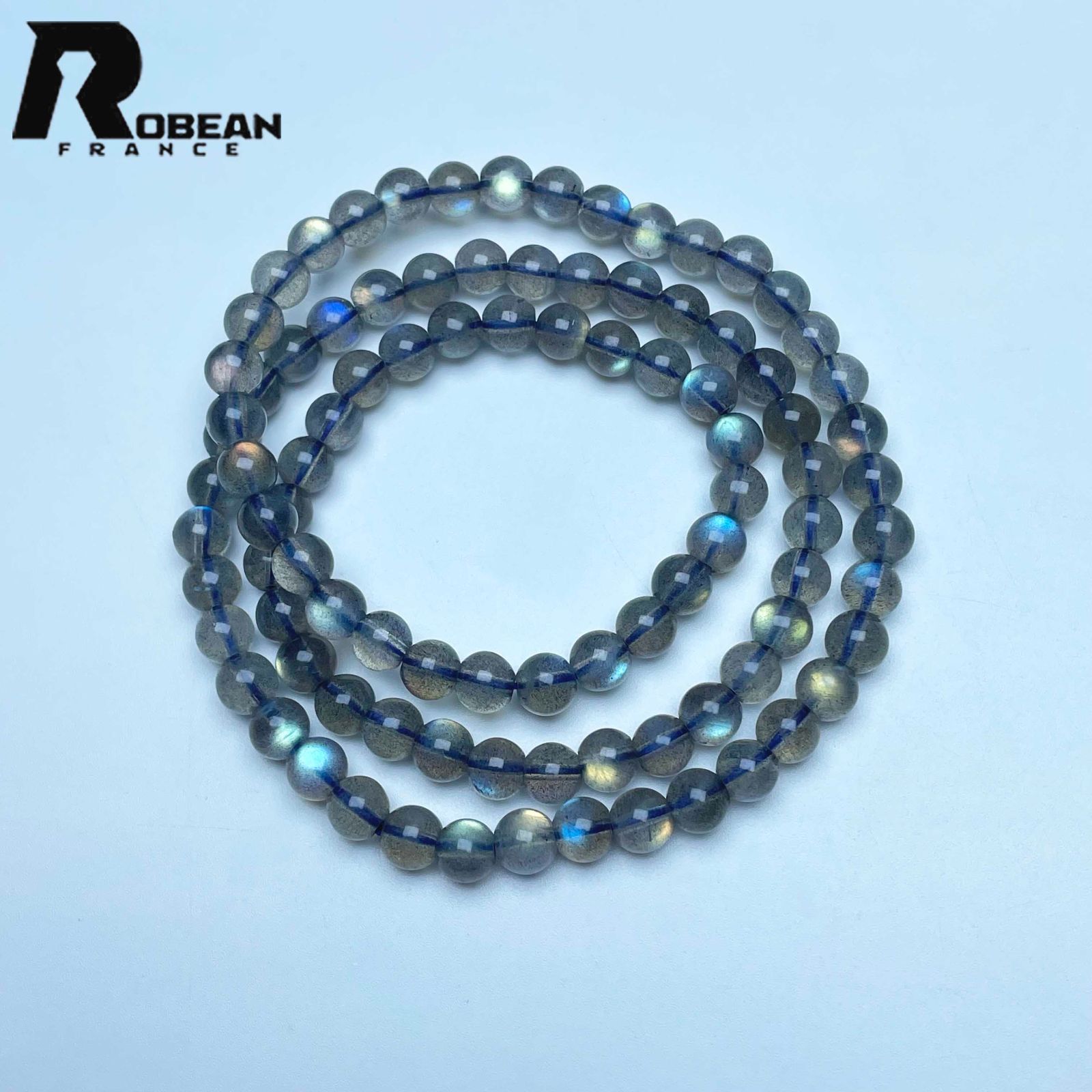絶賛 EU製 定価9万円ROBEAN・レインボーラブラドライトパワーストーン アクセサリー 3本巻きブレスレット 開運 浄化 プレゼント 6-6.2mm M0117055