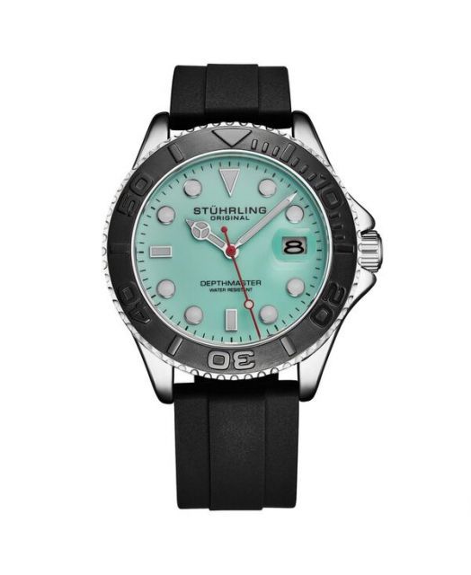 送料無料 ストゥーリング レディース 腕時計 アクセサリー Depthmaster 4072 Men’s Quartz Diver Watch 42mm Ice Blue Dial Silicone Strap Rotating Bezel Date 10