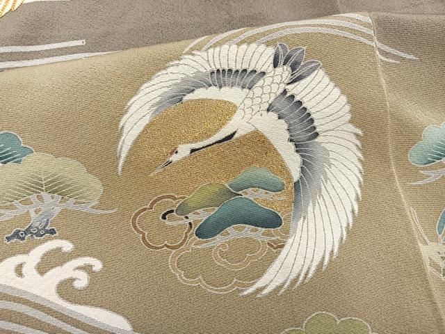 平和屋着物▽豪華色留袖 単衣 作家物 駒刺繍 鶴 松竹梅 暈し染め 金彩  