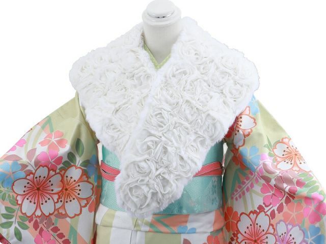 薔薇がいっぱい レッキスファー うさぎ シフォンショール ホワイト ks-3-１