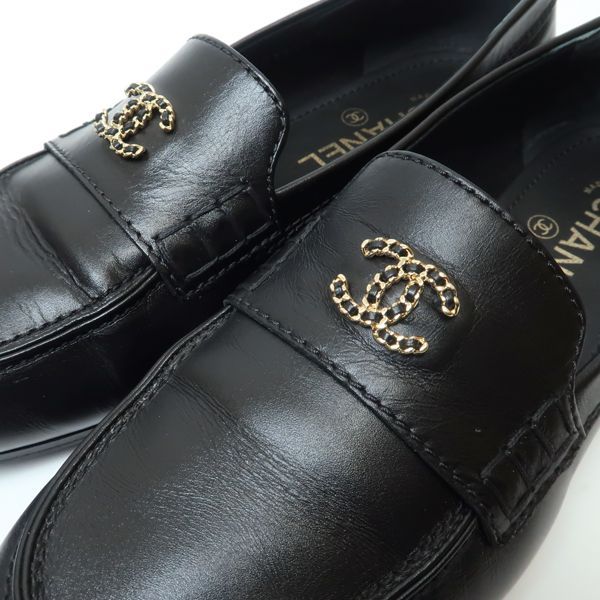 CHANEL ローファー G35067 レザー 38.5C ココマーク チェーン