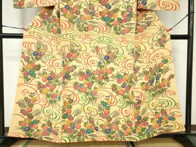 正絹　高級縮緬　小紋 9月26日新着10】【中古】 訪問着 リユース 正絹 絹 SILK Mサイズ