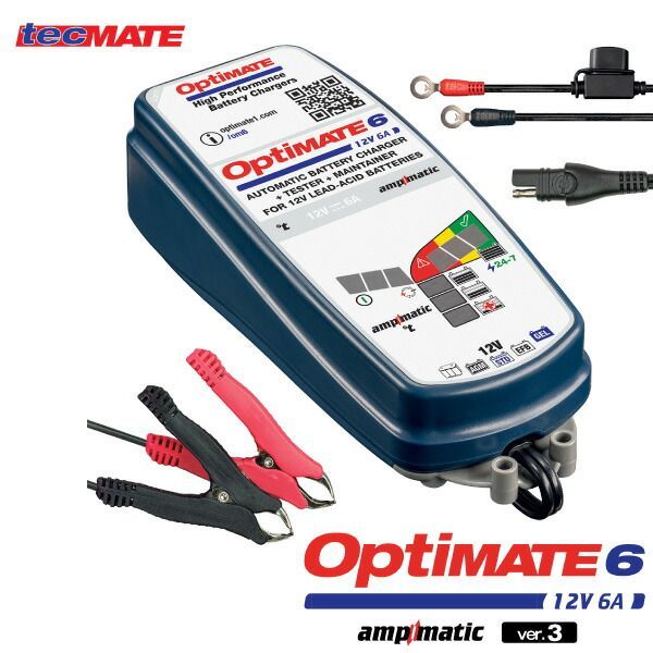 OptiMATE6 TM-367 オプティメイト6 Amp. Ver.3 12V6A バイク 車用バッテリー充電器 強力回復充電機能 サルフェーション除去 特許技術ampmatic搭載