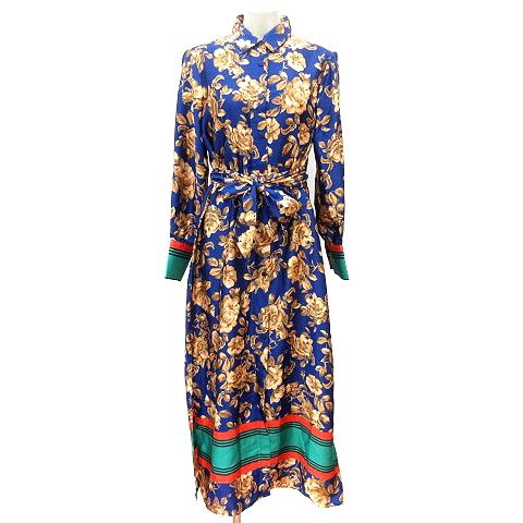 ザラ ZARA ワンピース マキシ ロング 花柄 長袖 M 紺 ネイビー /MN  