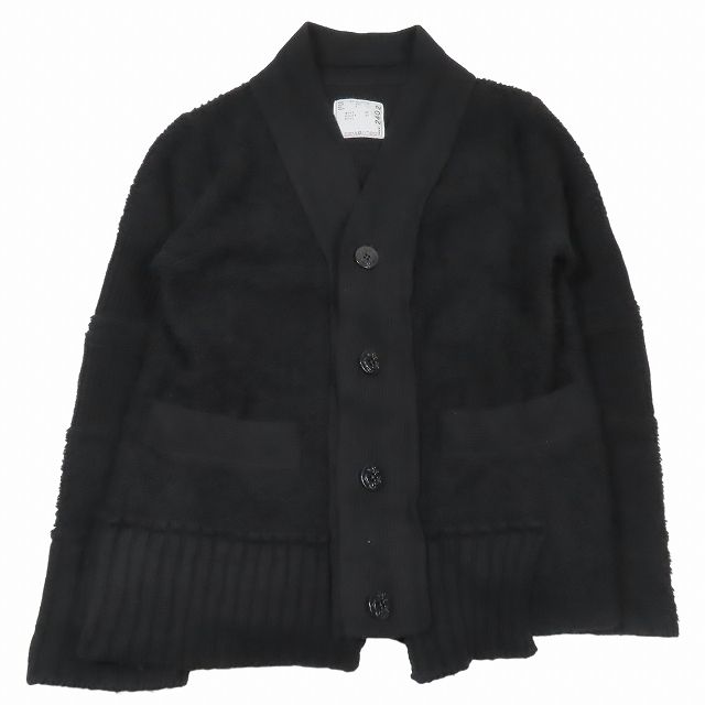 20AW 2020年 サカイ sacai Wool Knit Cardigan アシンメトリー カーディガン 長袖 Vネック カットソー 2 黒 ブラック 20-02402M/9 メンズ