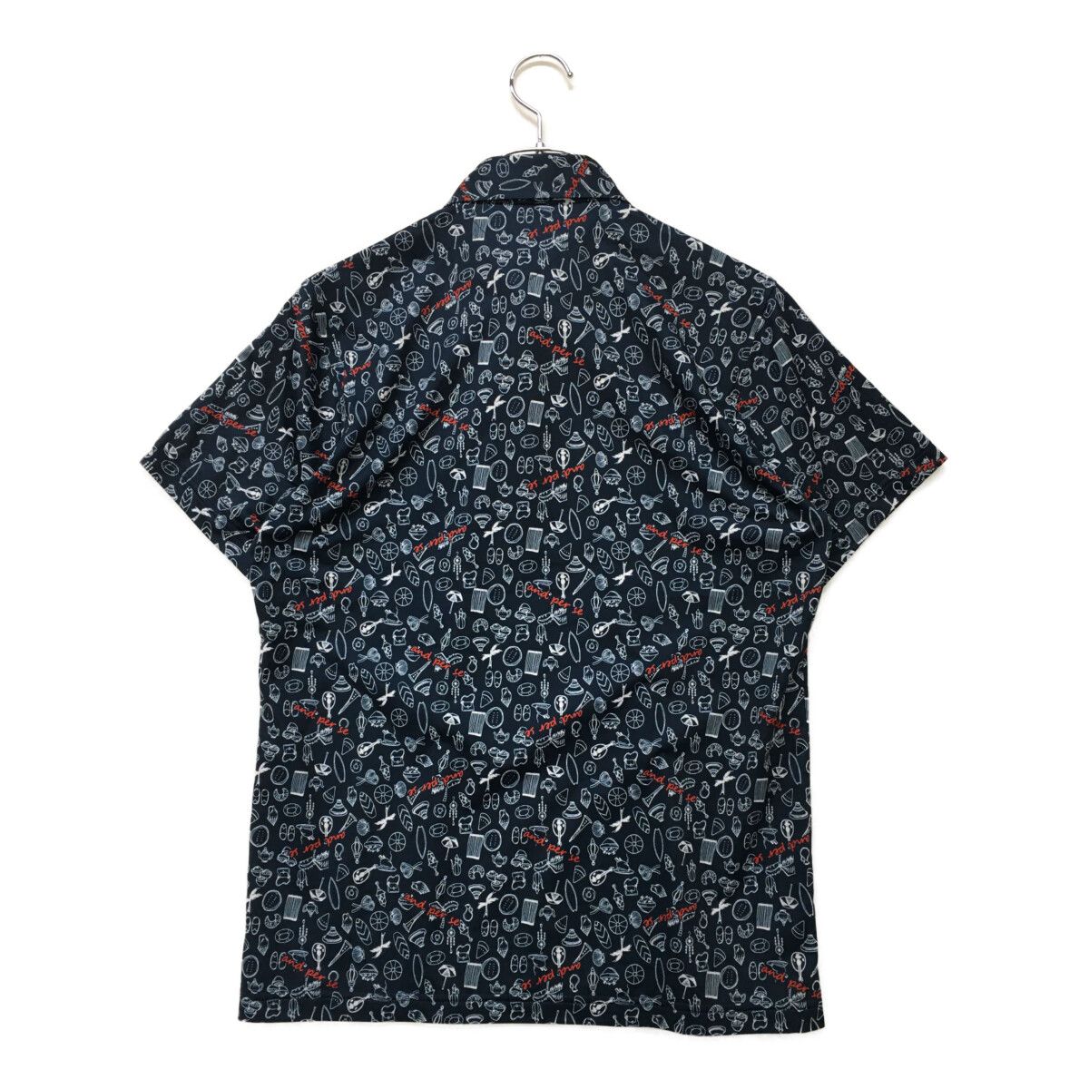 coco 中古 アンパスィ and per se メンズ 半袖ポロシャツ M 紺系 ネイビー 薄手 総柄 中古 メンズ アンパスィ and per se 半袖ポロシャツ M 紺系