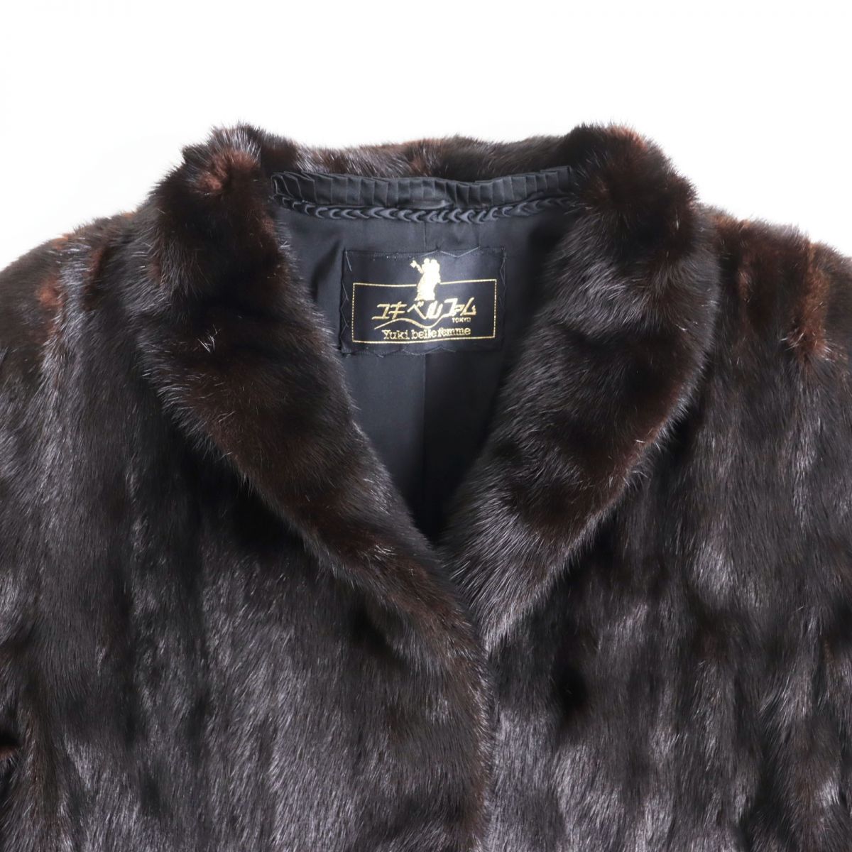 良品▼Derica　MINK　サファイアミンク　本毛皮コート　グレージュ　大きめサイズ15号　毛質艶やか・柔らか◎