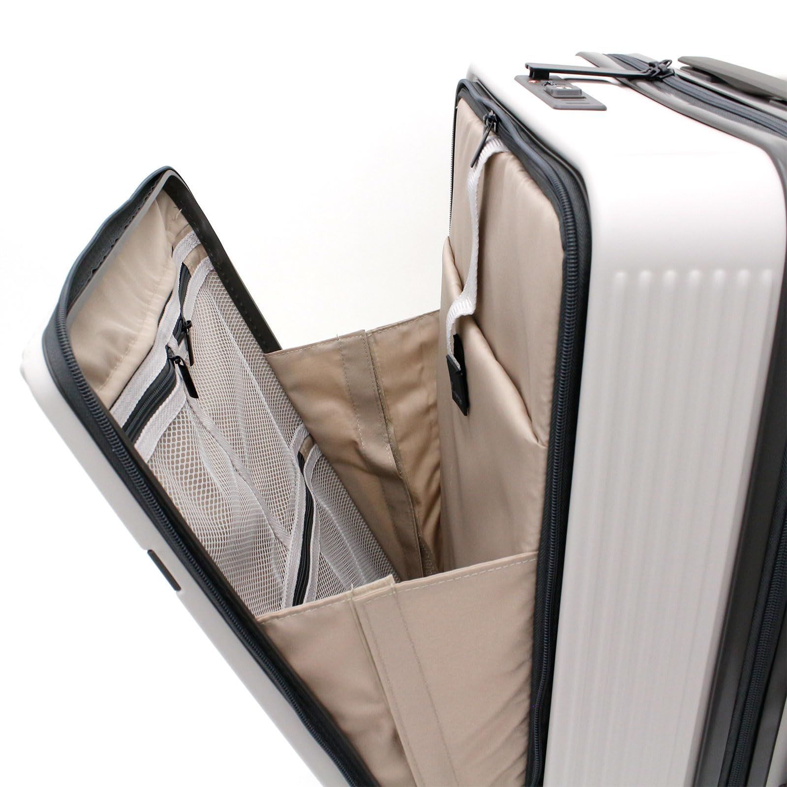 【新着商品】ハピタス オシャレなのに便利機能満載 ジッパー スーツケース カギ、ダイヤルが両方使えるのはシフレだけ！ ストッパーキャスター [シフレ]  フロントオープン HPL2281 4.6kg ライトアイボリー