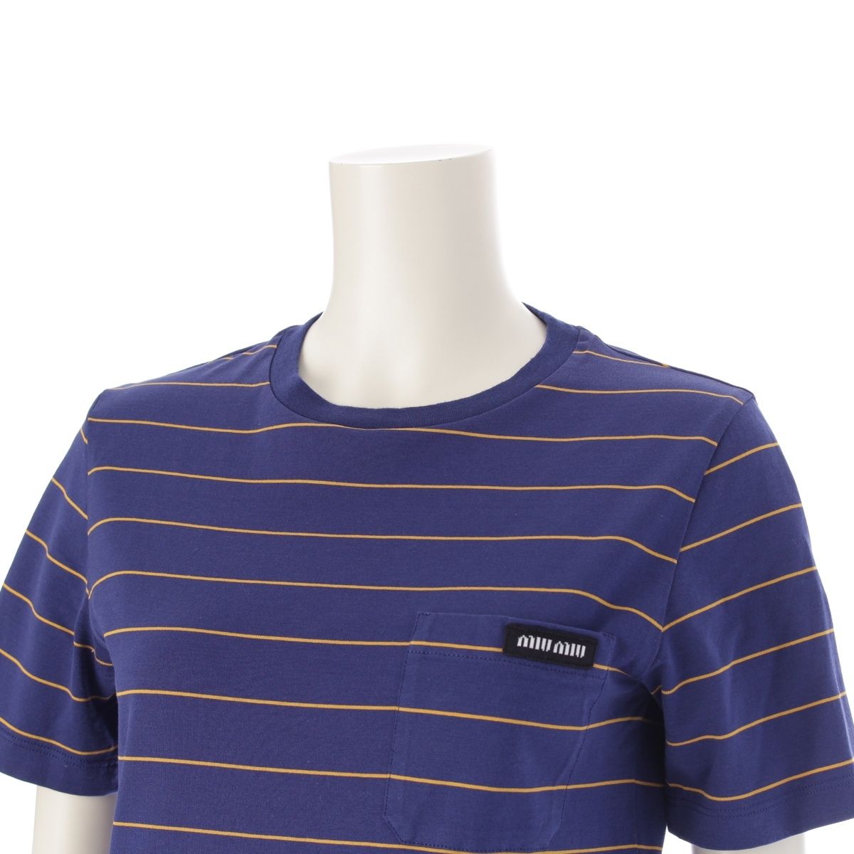 ミュウミュウ 24年 コットン ボーダー ジャージー 半袖Tシャツ