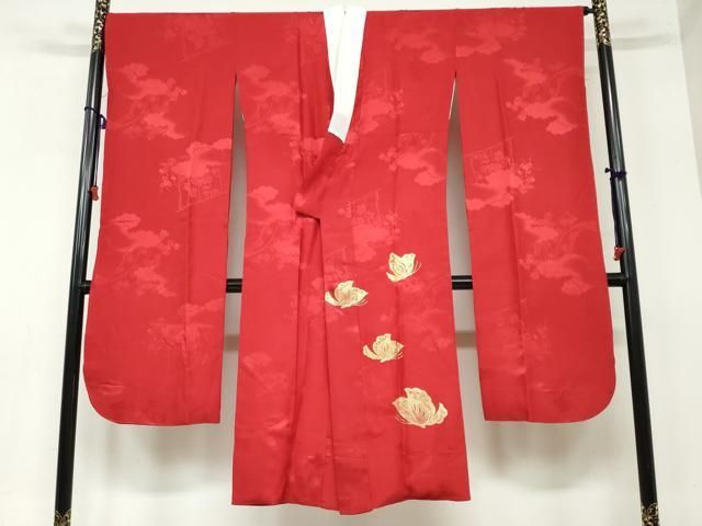 平和屋着物●振袖用長襦袢 袷 雲取几帳舞蝶文 金彩 正絹 DAAY5443ud