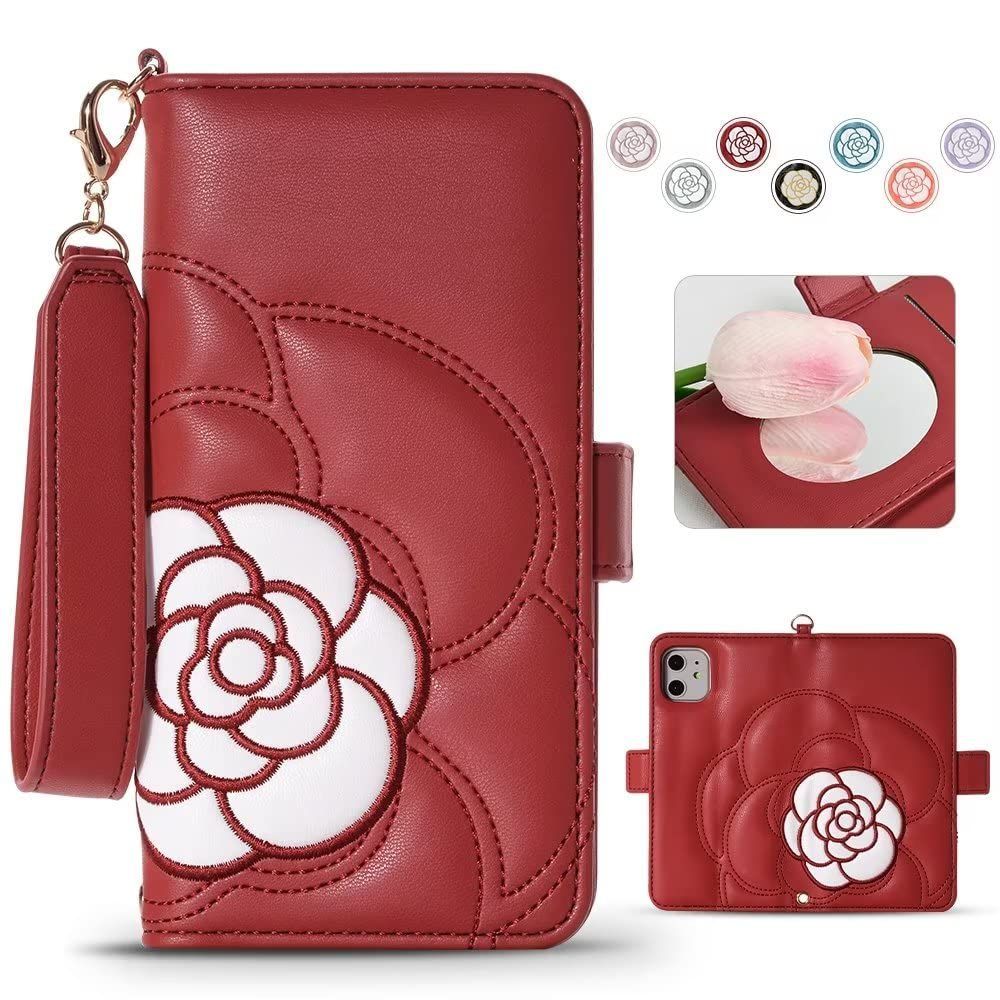 【人気商品】携帯カバー 手帳 13 可愛い 財布型 アイフォン 13 13 手帳型 ケース 女性 ケース iPhone 13 手帳 ケース ケース シンプル お洒落 山茶の花 刺繍 iPhone あいふぉん 13 手帳型 ケース 手帳