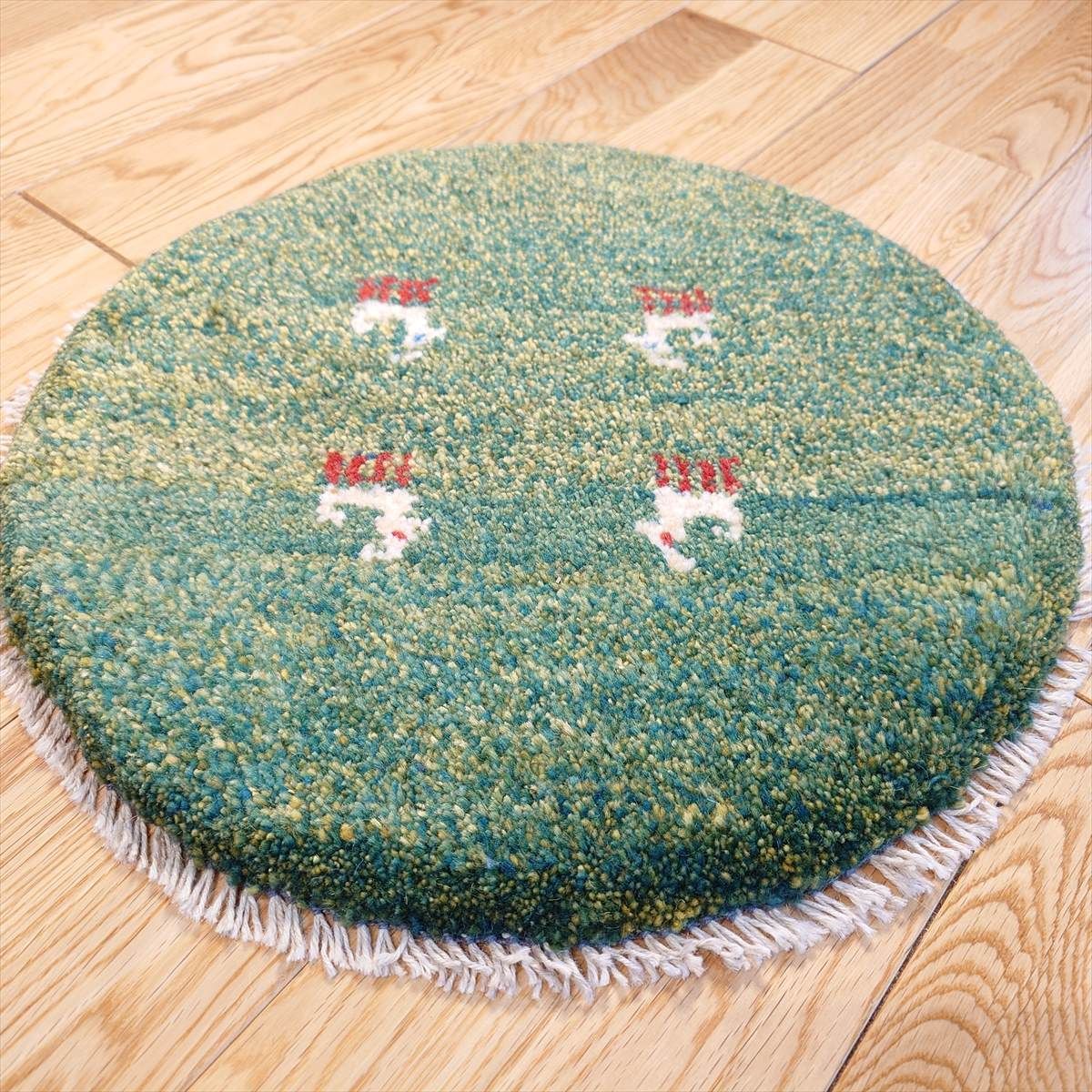 夏の目玉品】ペルシャ　ギャッベ ミニマット　41Φ40.5cm 円形　黄緑色　ヤギ　羊