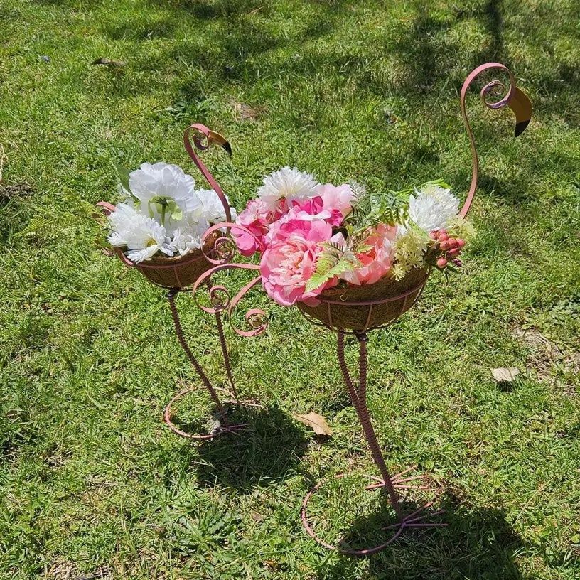 植木鉢 フラワーバスケット プランター ピンク メタル 孔雀 ピーコック 庭 植木鉢 フラワーバスケット プランター 2個セット ピンク 曲線