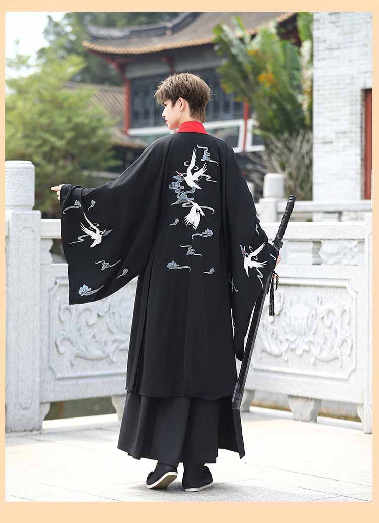 大人 チャイナ服 2点セット 3点セット 黒 おしゃれ 漢服 中華服 メンズ チャイナ風コスプレ衣装 中国古代服装 袴風 中華コスプレ衣装 タンチョウ 刺繍 赤縁取り 振袖羽織 ハロウィン イベント チャイナ古代古典 中華衣裳 S M L XL 2XL 3XL WWW_NOITHATQUANGTHANH_NET