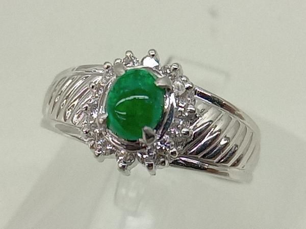 Pt900】プラチナ エメラルド0.32ct ダイヤモンド0.14ct 11号