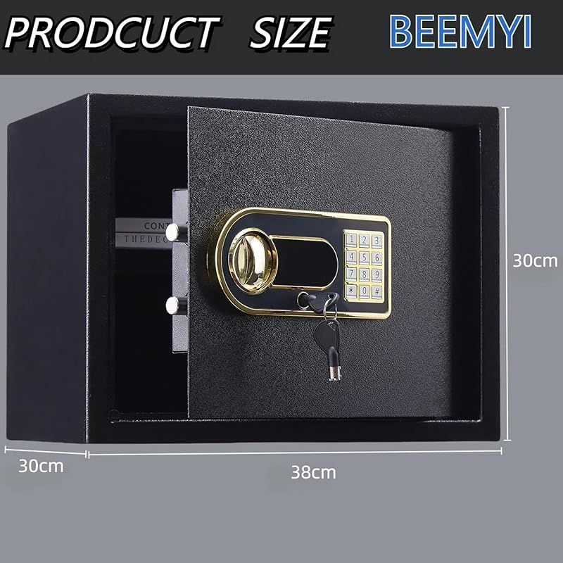 金庫 家庭用 小型 防犯金庫 A4書類横収納可能 鍵&緊急電池ボックス付