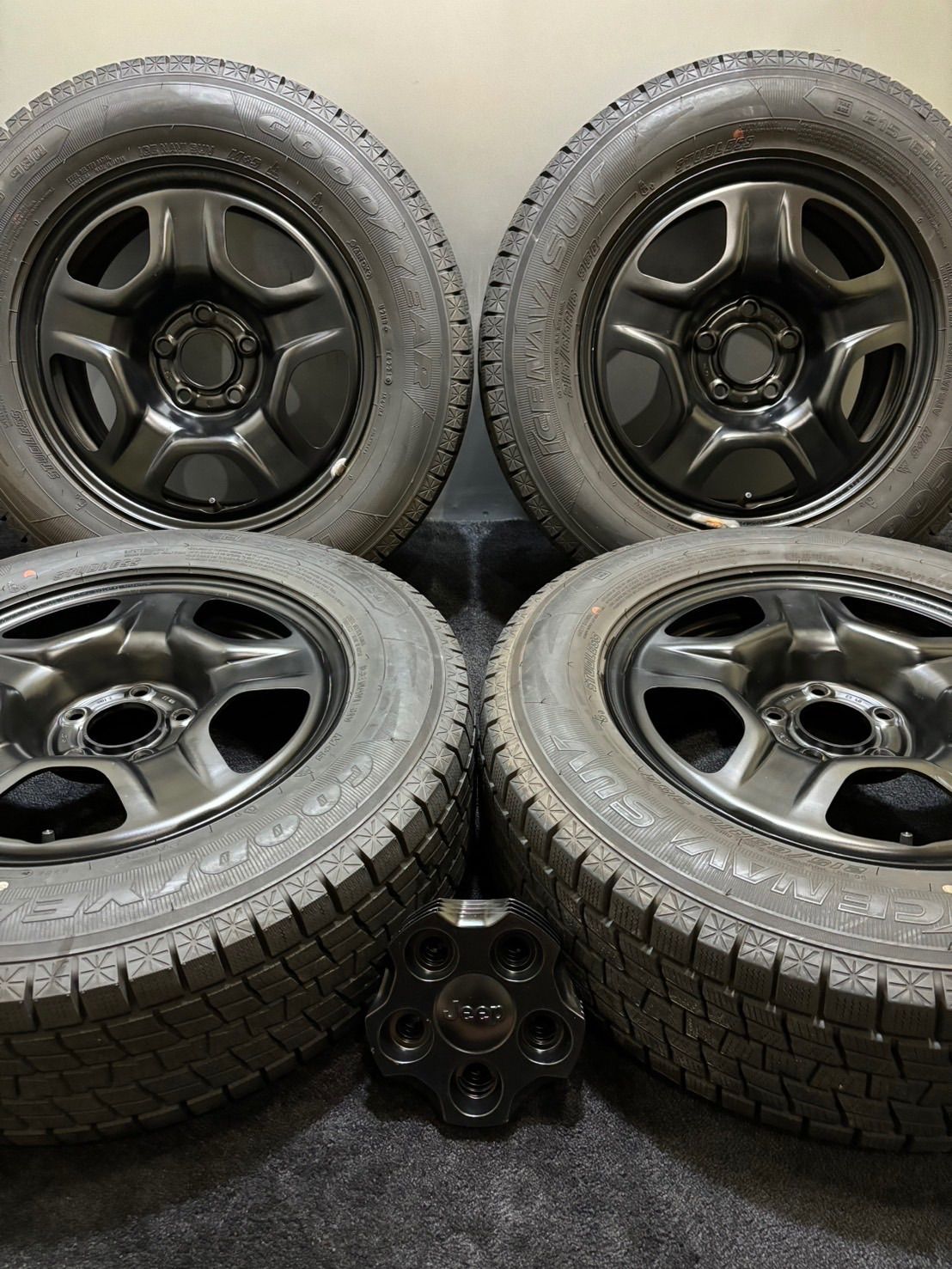 ★215/65R16 GOODYEAR/ICENAVI SUV 21年製 JEEP レネゲード 純正 スチール 16インチ 6.5J +40 110 5H スタッドレス 4本 (2-G495)