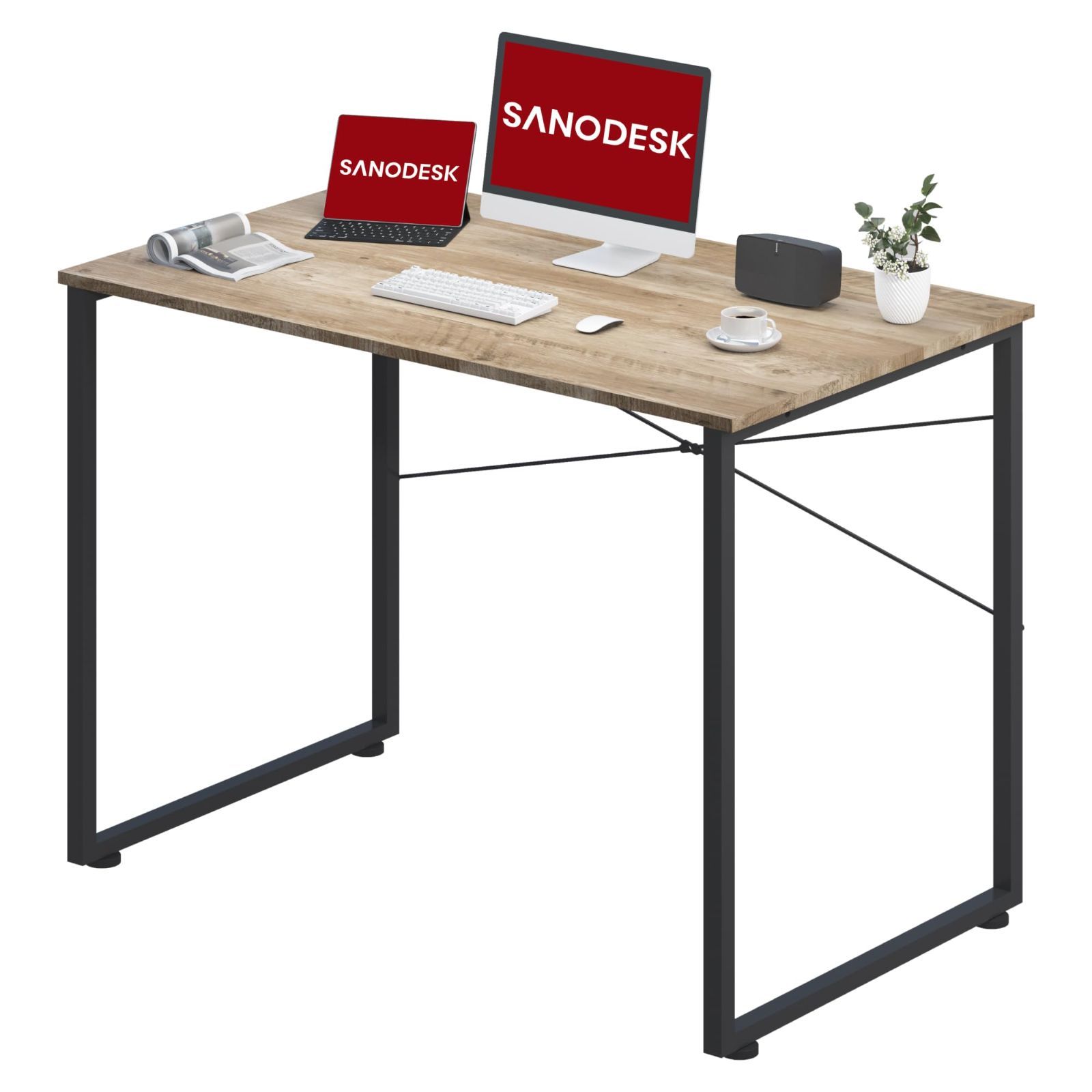 人気商品 SANODESK デスク pcデスク テレワーク 耐荷重50kg アジャスター付き 組立簡単 高強度メラミン化粧板 シンプル パソコンデスク 机 一人暮らし ゲーミングデスク グレージュウッド 100*60cm