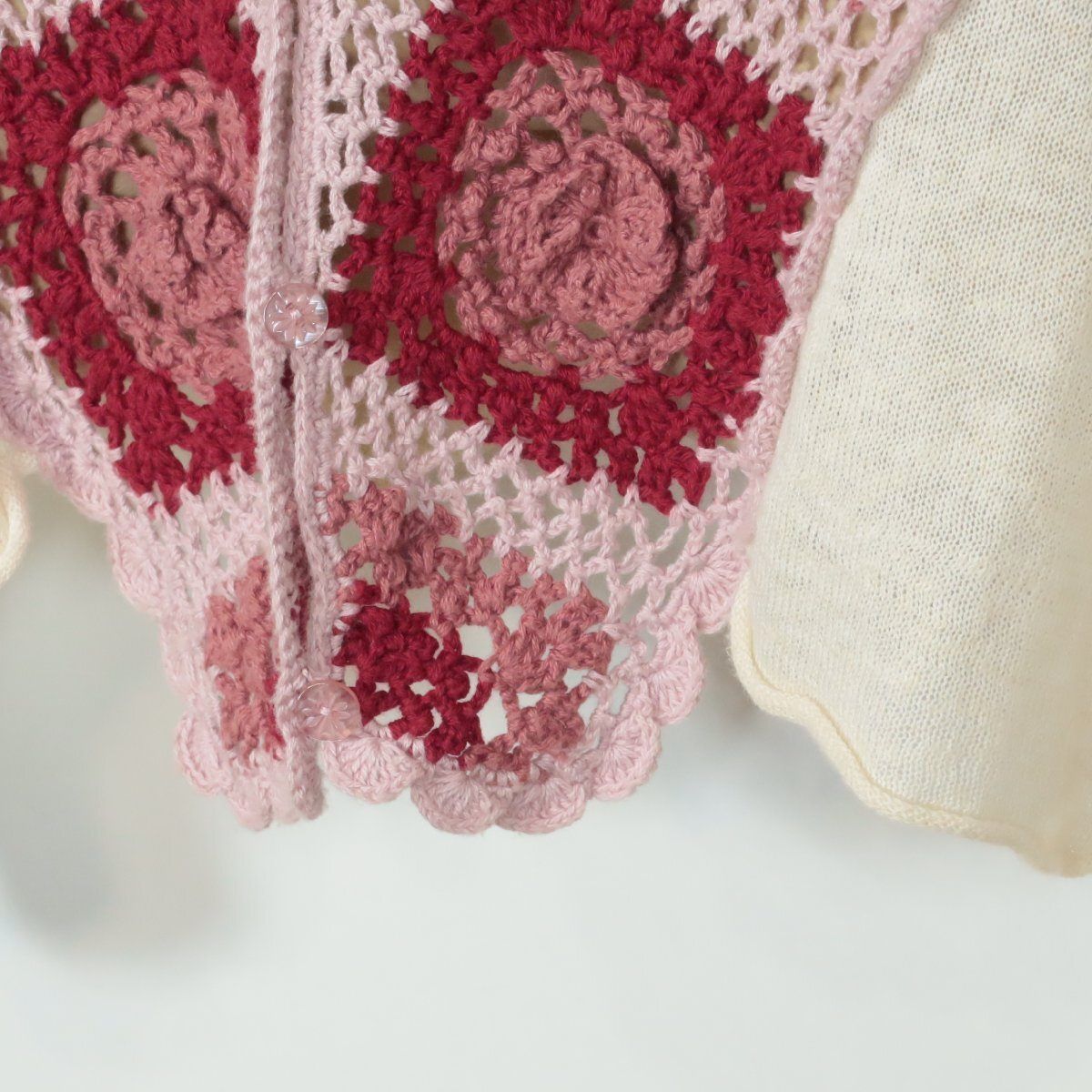 PINKHOUSE ピンクハウス ニットカーディガン 花モチーフ 赤 ピンク 美